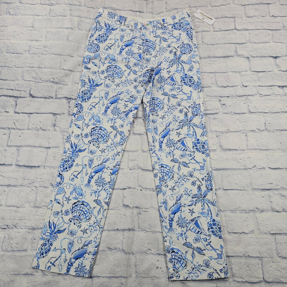 Lilly Pulitzer Mizner Pant Mens 32 White Blue Barefoot Beachcombers Nautical NEW